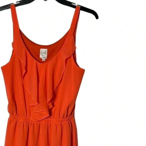 Simon Twik dress women M.  Coral ,summer,halter style,ruffles,lined,chiffon,mini - Picture 2 of 12